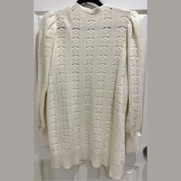 Express Pointelle Puffy Balloon Sleeve Cream Size Medium Cardigan - Picture 2 of 2